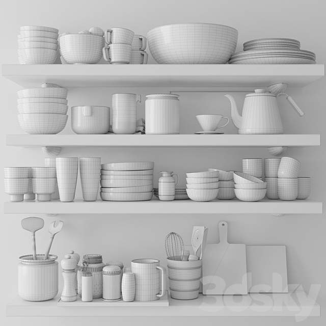 A set of dishes and kitchen utensils. Plate teapot glass plate 3DS Max Model - thumbnail 2