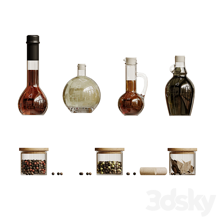 A set of kitchen jars with oil and pepper 3DS Max - thumbnail 2