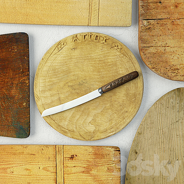 Antique Cutting Boards with Knife 3DSMax File - thumbnail 2