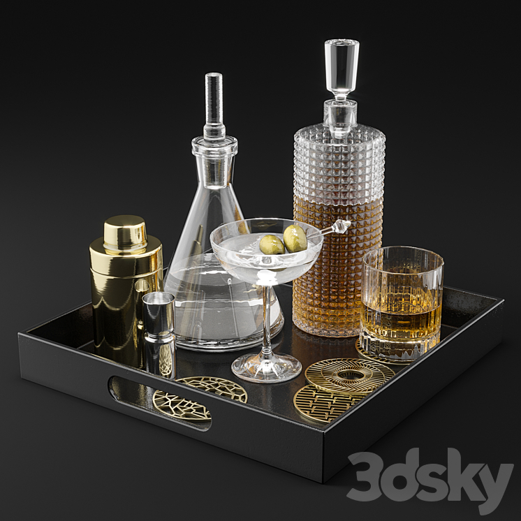 CB2 Barware Coffee Table Decor Set 1 3DS Max - thumbnail 1