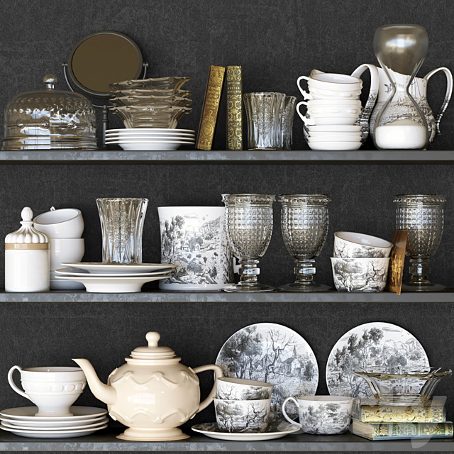 Collection of tableware and kitchen accessories 3DSMax File - thumbnail 1