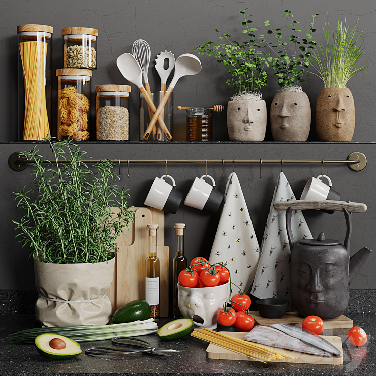 Decorative kitchen set 02 3DS Max - thumbnail 1