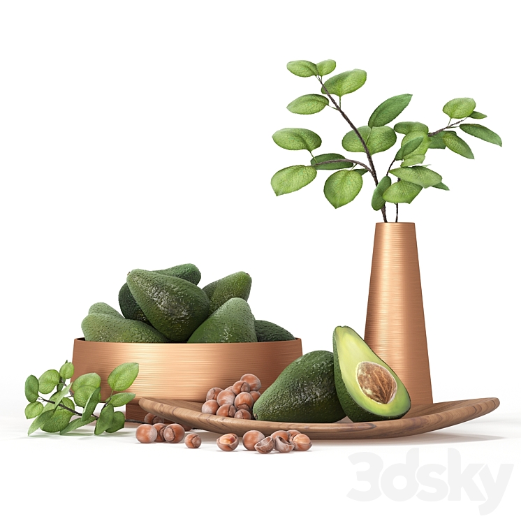 Decorative set for the kitchen with avocado 3DS Max - thumbnail 1