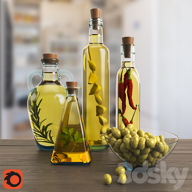 Decorative set of bottled oil 3DSMax File - thumbnail 1