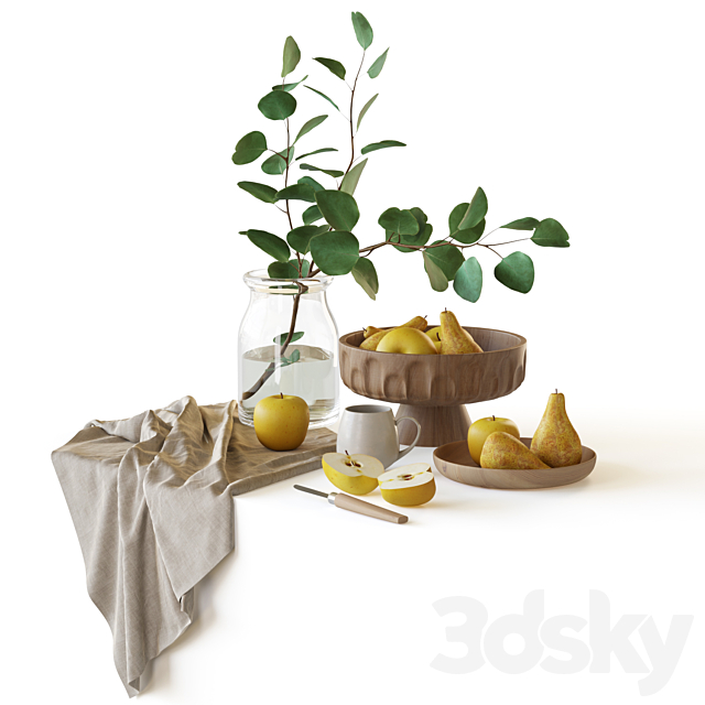 Decorative set with fruits and eucalyptus branch 3DS Max Model - thumbnail 2