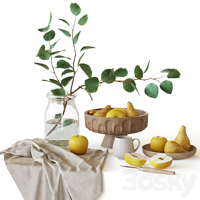 Decorative set with fruits and eucalyptus branch 3DS Max Model - thumbnail 3