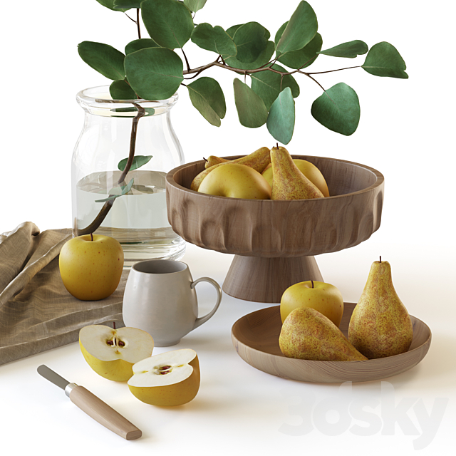 Decorative set with fruits and eucalyptus branch 3DS Max Model - thumbnail 4