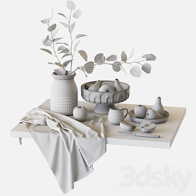 Decorative set with fruits and eucalyptus branch 3DS Max Model - thumbnail 6