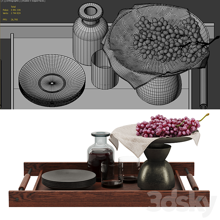 Decorative set with grapes 3DS Max - thumbnail 2