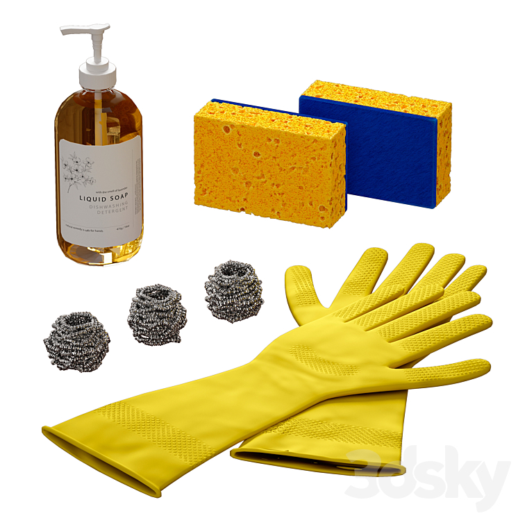 Dishwashing set Sponge Gloves 3DS Max Model - thumbnail 1