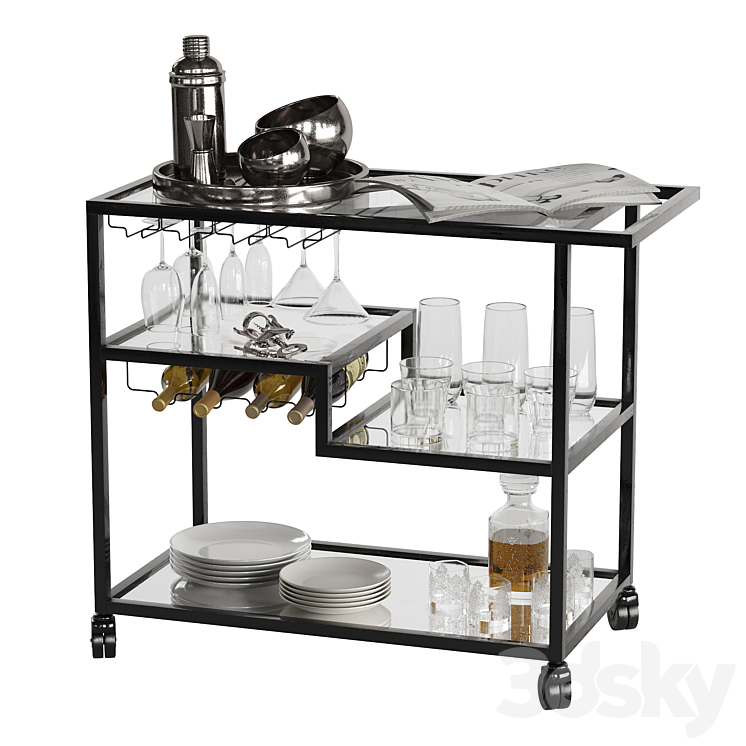 Drink Bar cart set 3 3DS Max Model - thumbnail 1