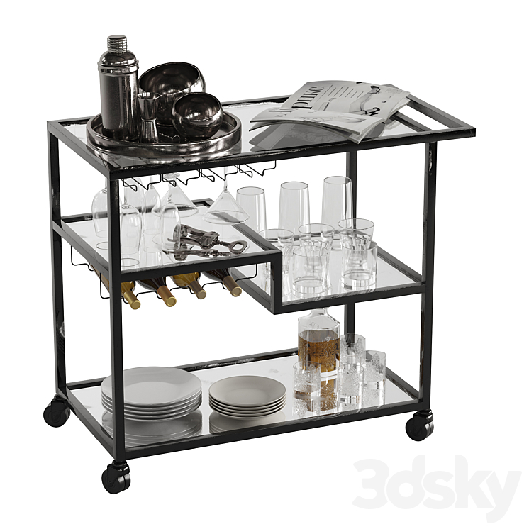 Drink Bar cart set 3 3DS Max Model - thumbnail 2