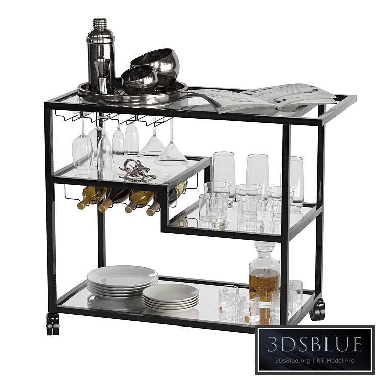 Drink Bar cart set 3 3DS Max - thumbnail 3