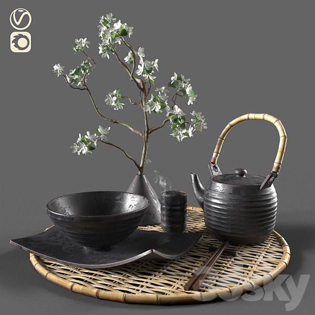 Eastern tableware with flowers 3DSMax File - thumbnail 1