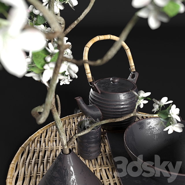 Eastern tableware with flowers 3DSMax File - thumbnail 3