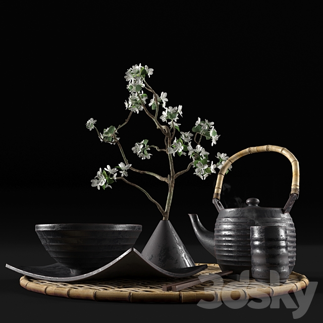 Eastern tableware with flowers 3DSMax File - thumbnail 4