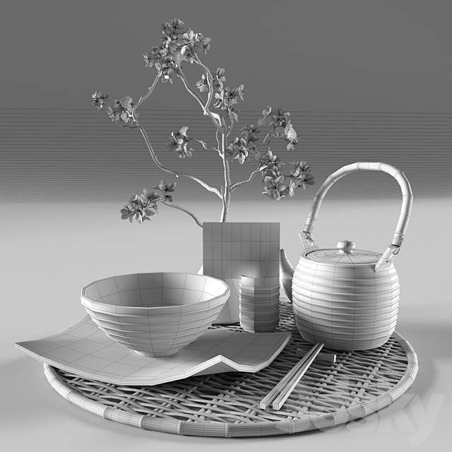 Eastern tableware with flowers 3DSMax File - thumbnail 5