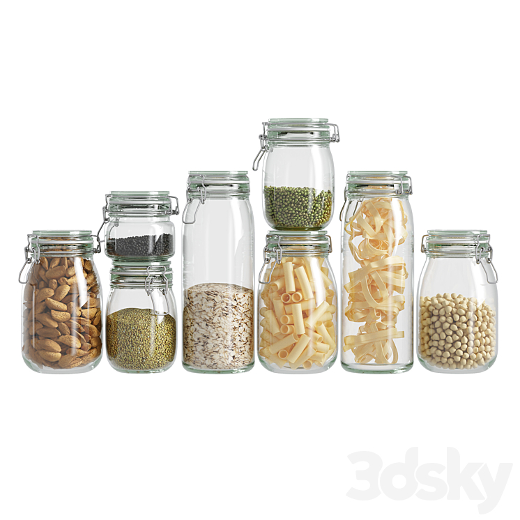 glass jar set 3DS Max Model - thumbnail 1