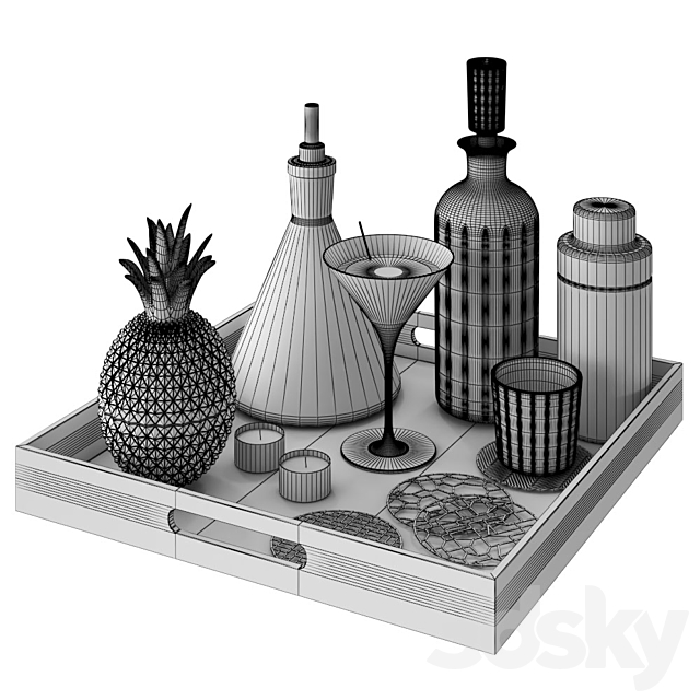 Home Bar Tray 3DS Max Model - thumbnail 4