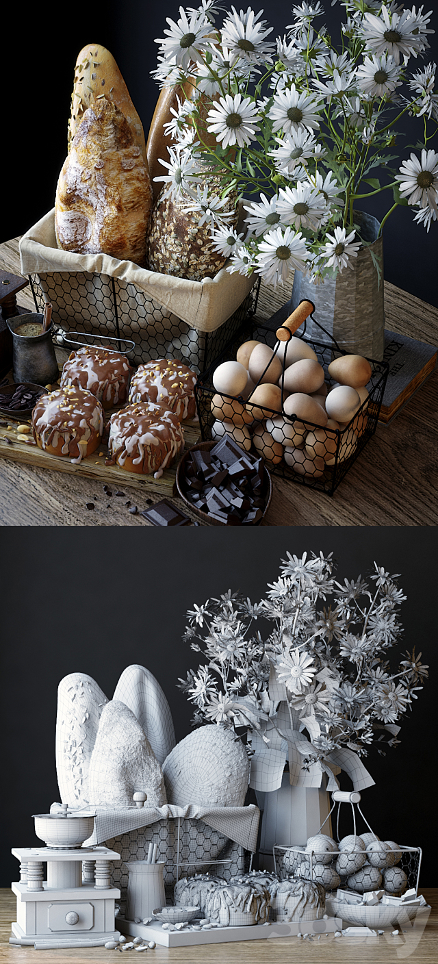 Kitchen set with bread and cinnapons 3DSMax File - thumbnail 3