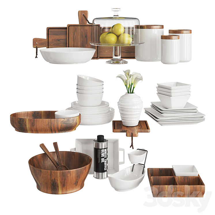 Kitchen Set Wood and White 3DS Max - thumbnail 1