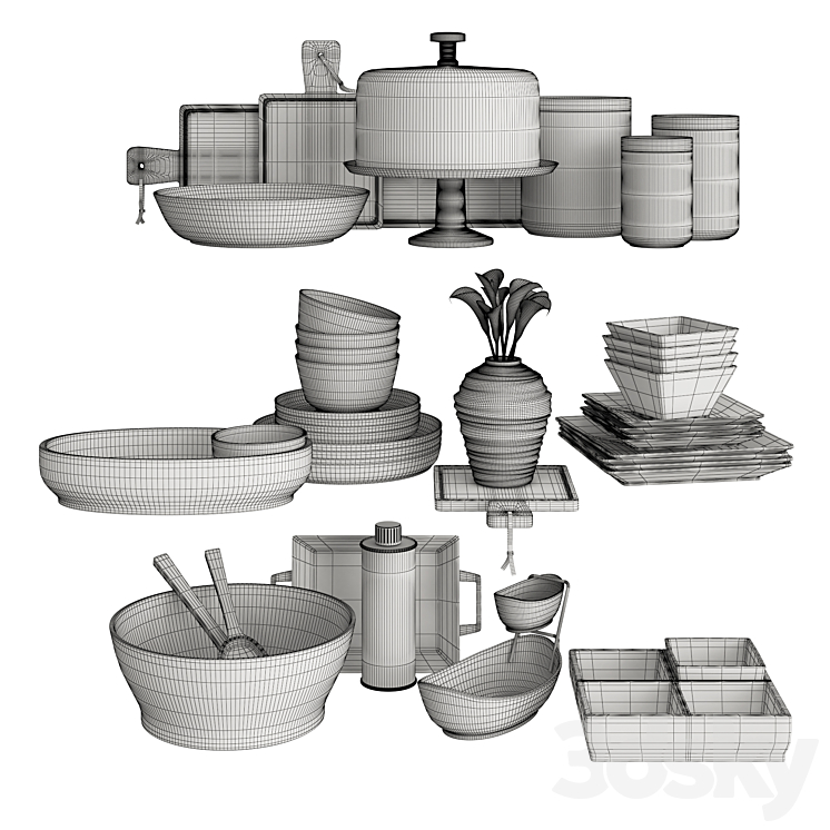 Kitchen Set Wood and White 3DS Max - thumbnail 2