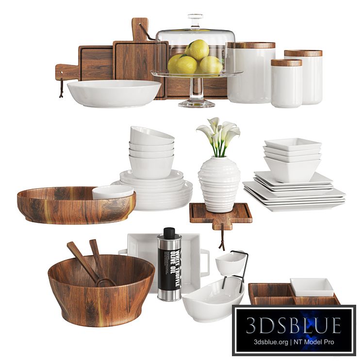 Kitchen Set Wood and White 3DS Max - thumbnail 3