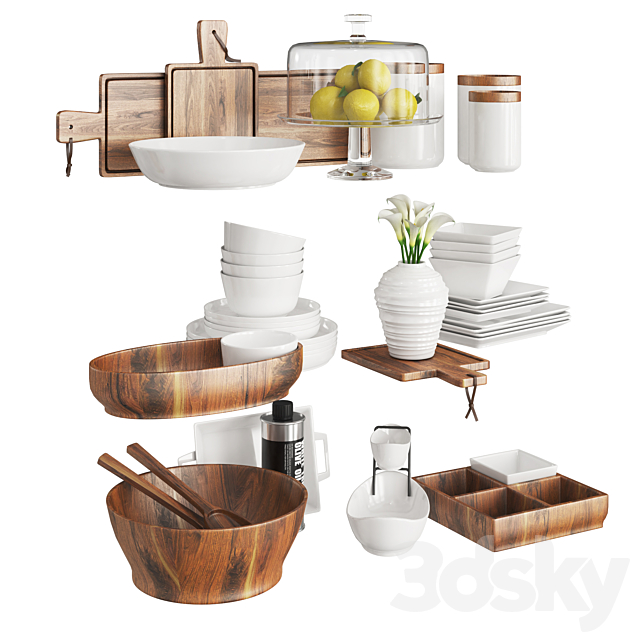 Kitchen Set Wood and White 3DS Max Model - thumbnail 3