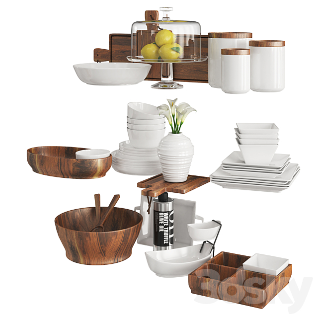 Kitchen Set Wood and White 3DS Max Model - thumbnail 4