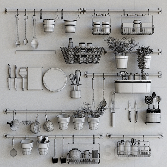 Kitchen utensils with spices groceries and flowerpots 3DS Max Model - thumbnail 2