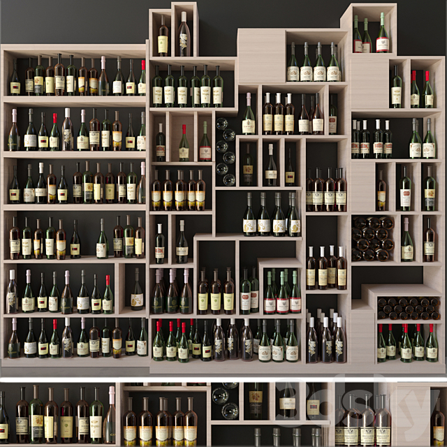 Large collection of wine in a wine shop. Alcohol 4 3ds Max - thumbnail 1