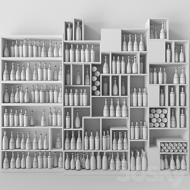 Large collection of wine in a wine shop. Alcohol 4 3ds Max - thumbnail 2