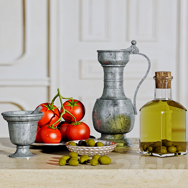 Olive and oil decorative set 3ds Max - thumbnail 1