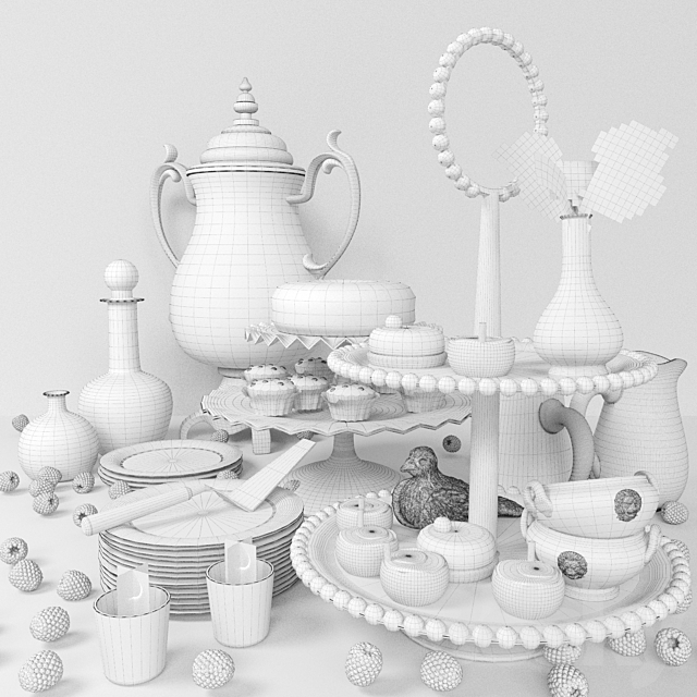 Service with desserts. Cake 3ds Max - thumbnail 2