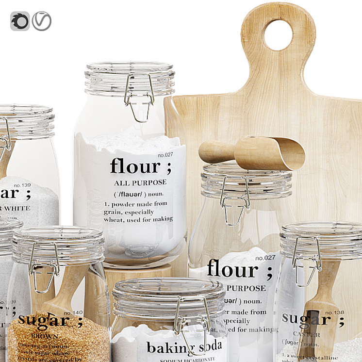 Set of glass jars for the kitchen with sugar and flour 3DS Max - thumbnail 2