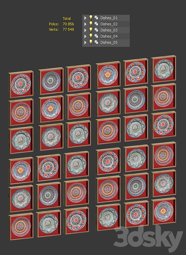 Set of oriental plates 3DS Max Model - thumbnail 3