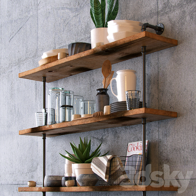 Shelves dishes and flowers 3DSMax File - thumbnail 2