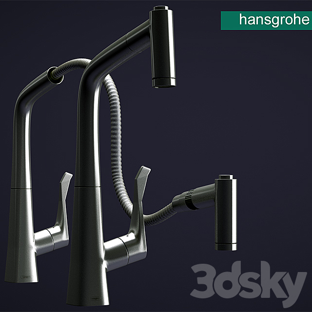 Single lever kitchen mixer with pull-out spray 3ds Max - thumbnail 2