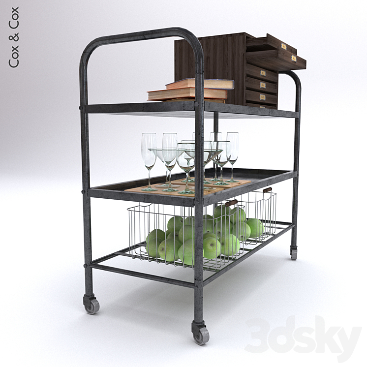 Vintage Metal Trolley – Cox & Cox 3DS Max - thumbnail 1