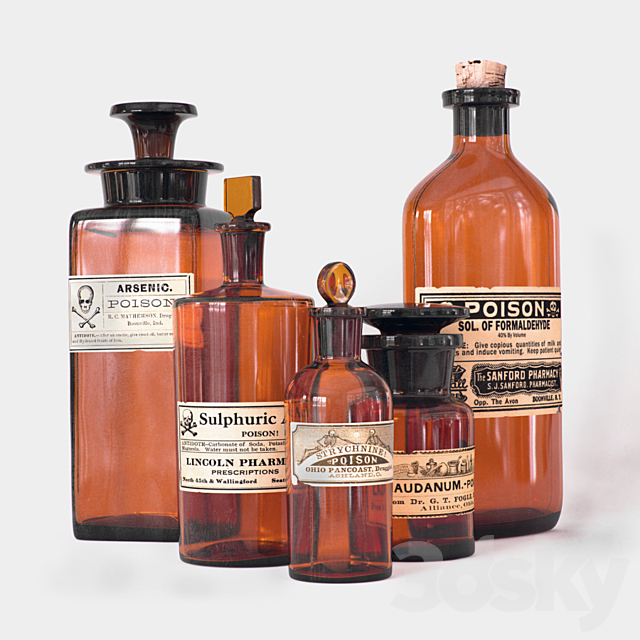 Vintage Poison Bottles 3ds Max - thumbnail 1