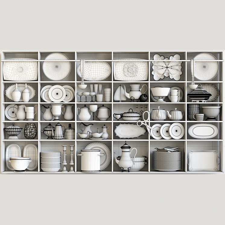 Wardrobe in a classic service. Tableware 3DS Max - thumbnail 2