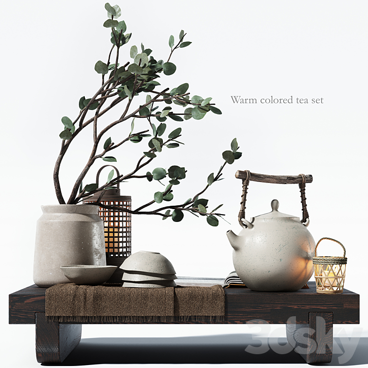 Warm colored tea set 3DS Max Model - thumbnail 1