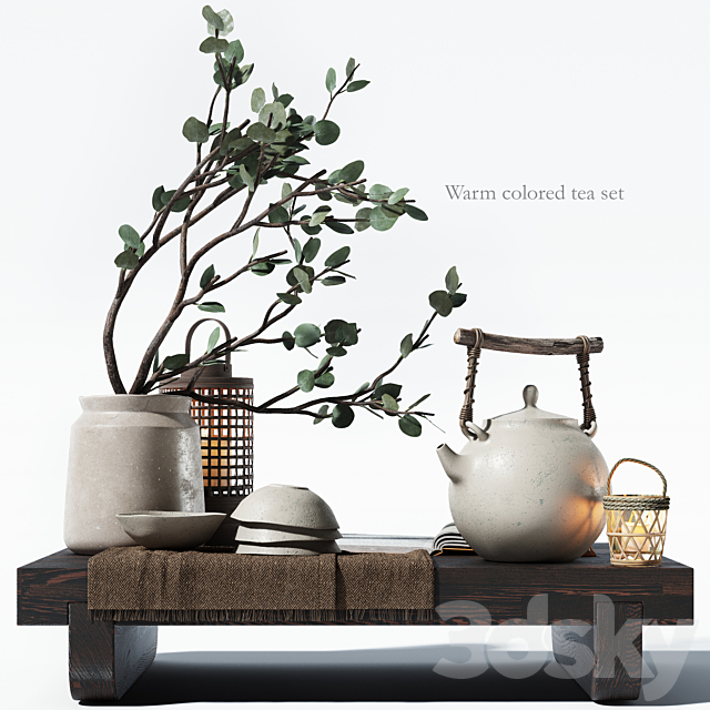 Warm colored tea set 3DS Max Model - thumbnail 1