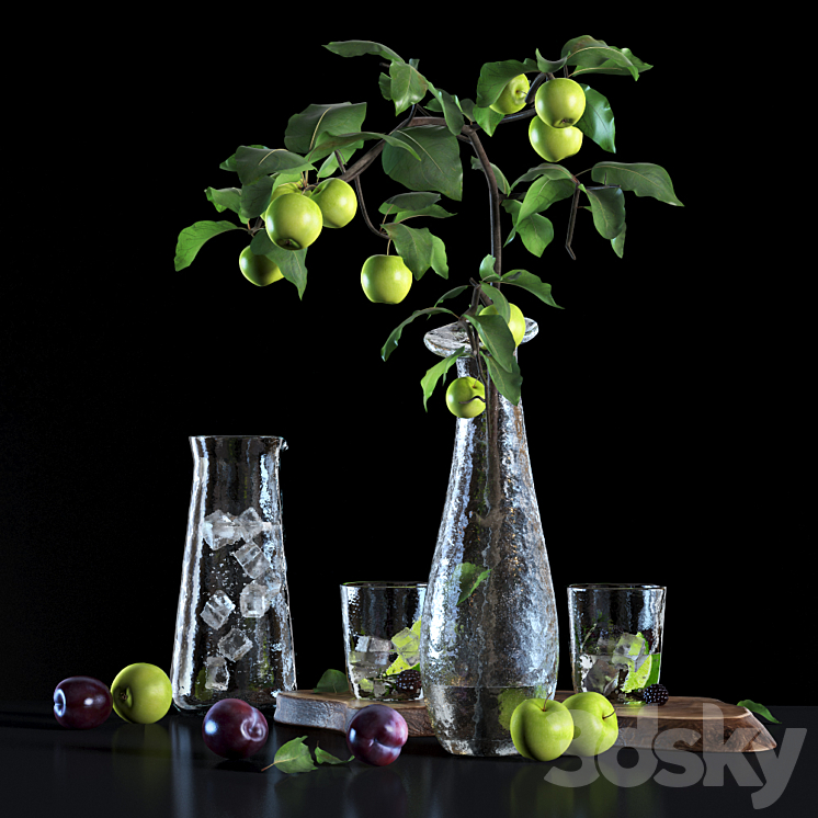 Water with lime and apple tree branch 3DS Max Model - thumbnail 1