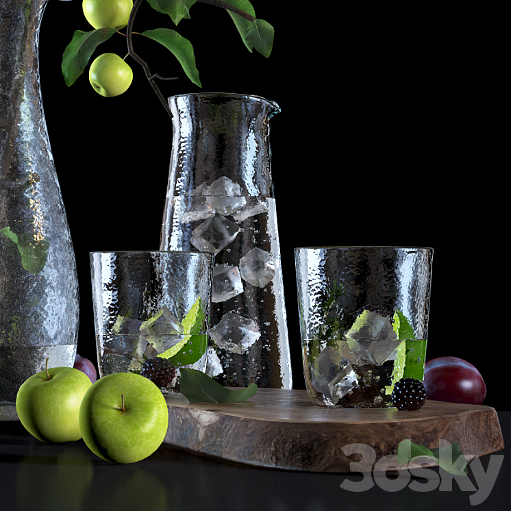 Water with lime and apple tree branch 3DS Max Model - thumbnail 2