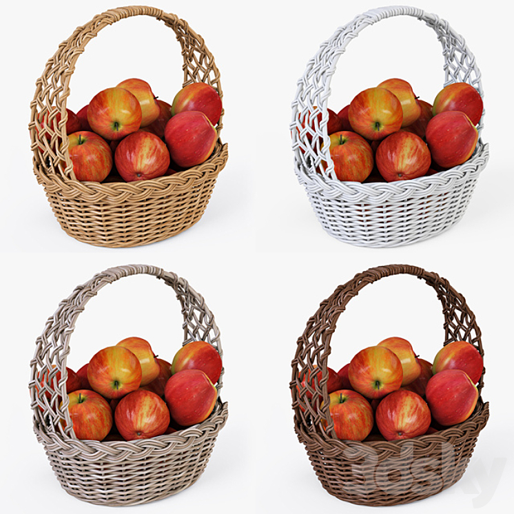 Wicker basket with apples 04 3DS Max - thumbnail 1