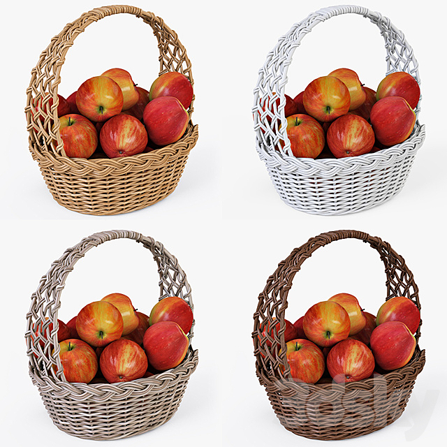 Wicker basket with apples 04 3DSMax File - thumbnail 1