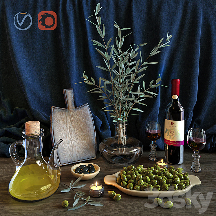 Wine & Olive Set 3DS Max - thumbnail 1