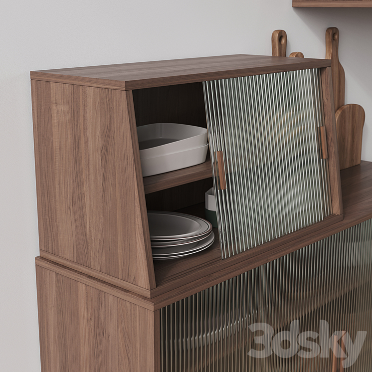 Wooden Glass Cabinets with Kitchen accessories 3DS Max - thumbnail 2