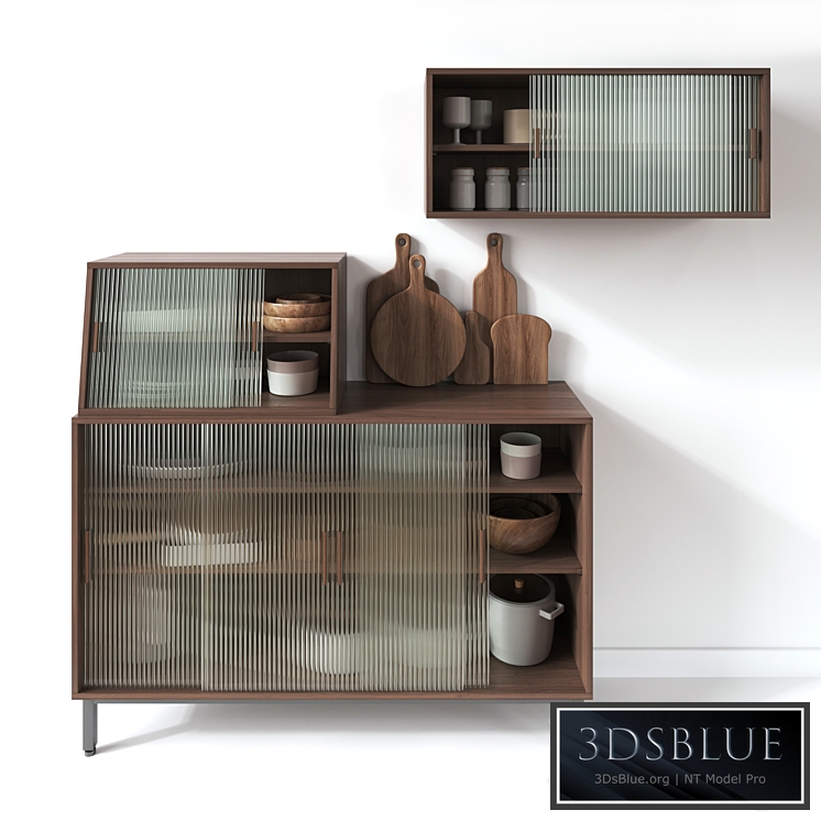 Wooden Glass Cabinets with Kitchen accessories 3DS Max - thumbnail 3